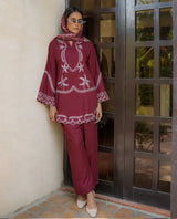 3PC-Embroidery Suit With Wool Shawl-LH030