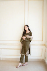 3PC Unstitched Dhanak Embroidered Shirt with Embroidered Dhanak Shawl and Trousers -LH-48