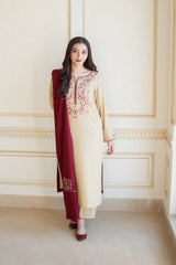 3PC-Embroidery Suit With Dhanak Shawl-LH037